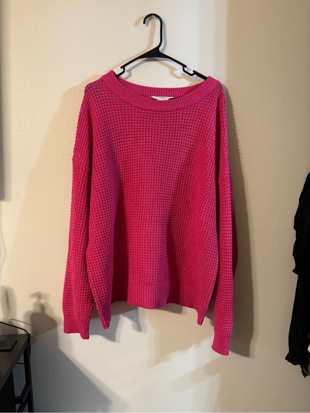 Time and Tru Bright Pink Waffle Knit Crewneck Sweater
